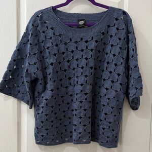 Bobeau blue Crochet Knit Sweater